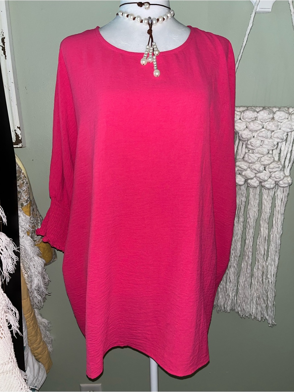 Hot Pink Women's Blouse - With Ruche Cuffs